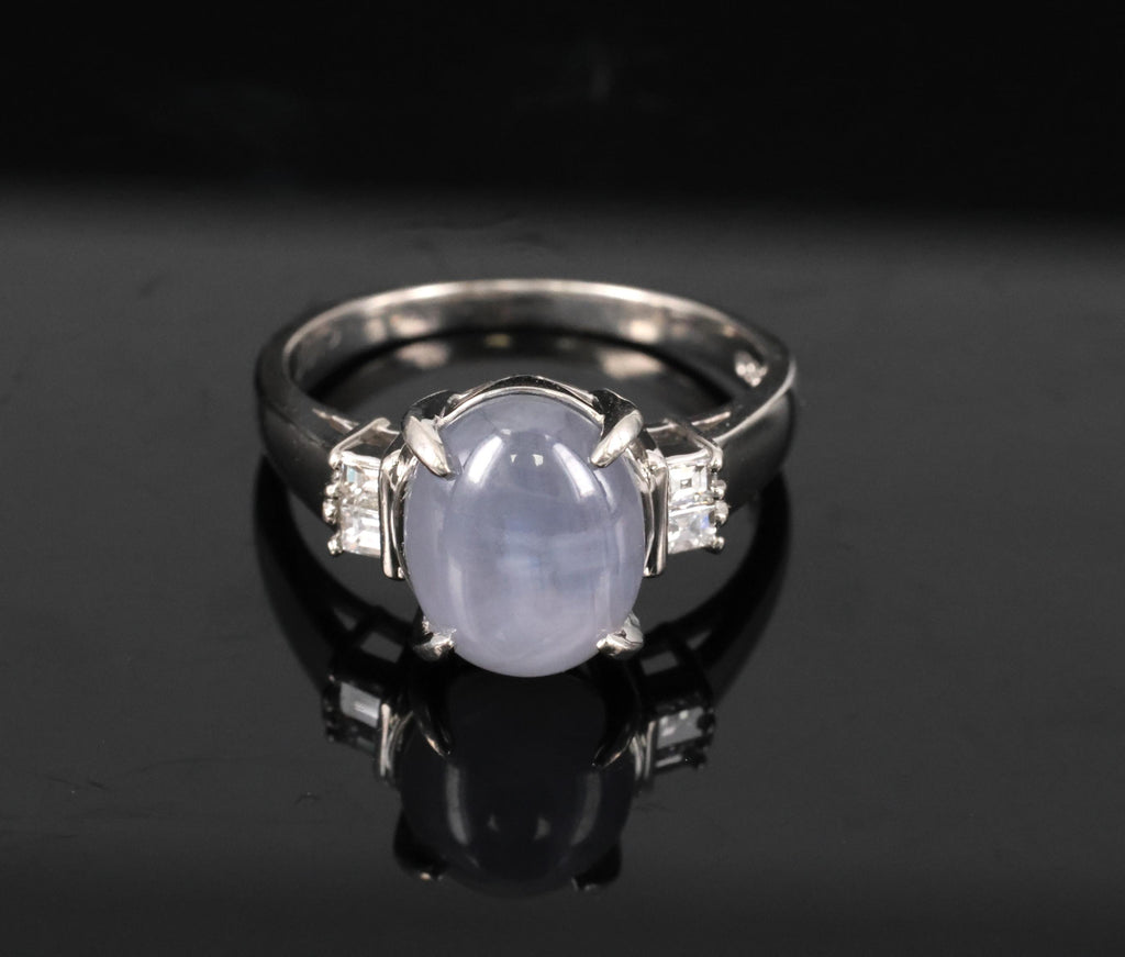 Fine 6.05ct Natural Star Sapphire& 0.15ct Diamond Platinum Ring, Size 6.75