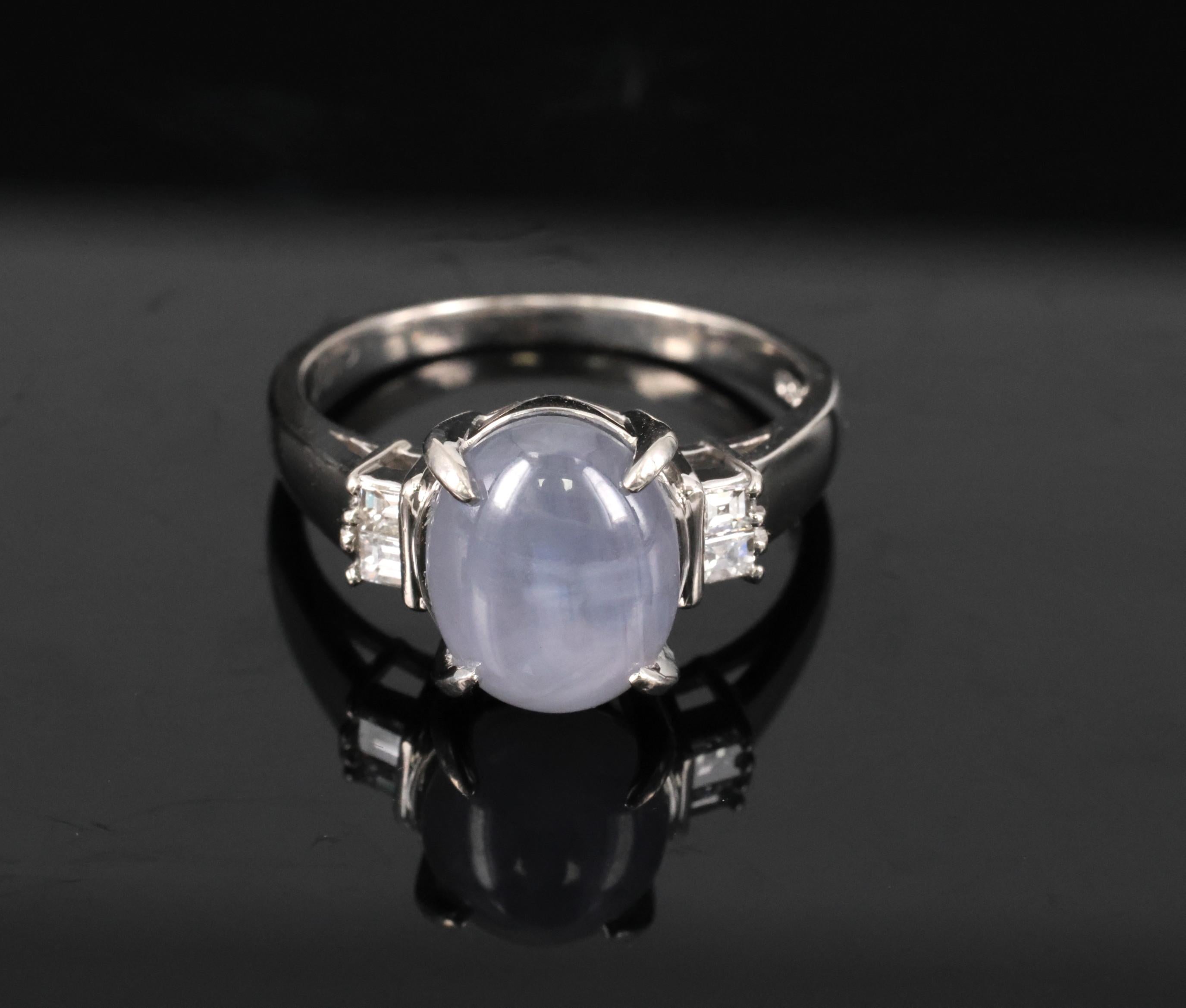 Fine 6.05ct Natural Star Sapphire& 0.15ct Diamond Platinum Ring, Size 6.75