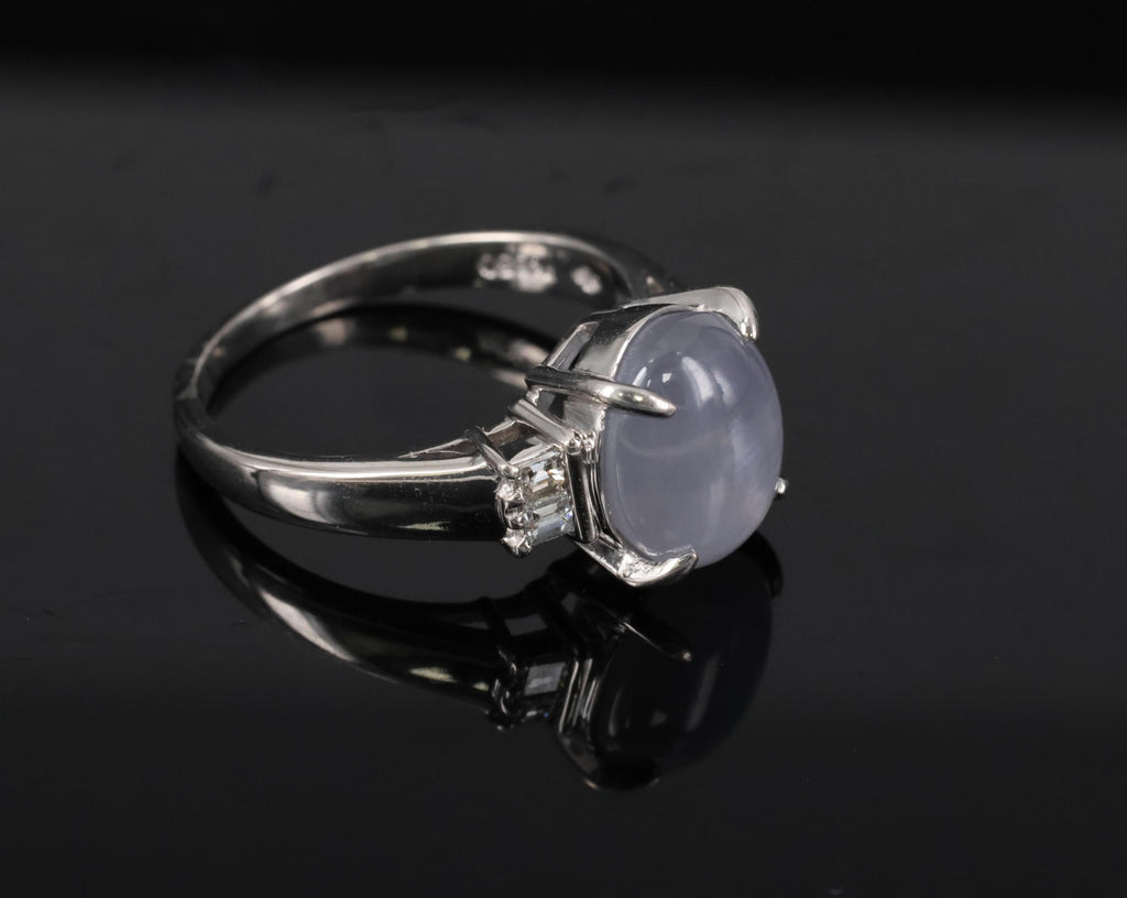 Fine 6.05ct Natural Star Sapphire& 0.15ct Diamond Platinum Ring, Size 6.75