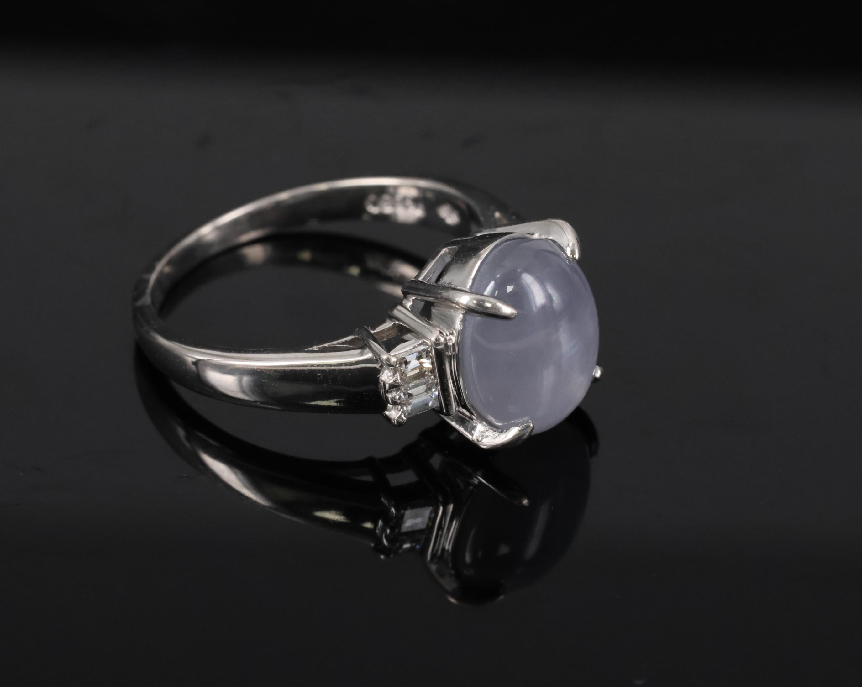 Fine 6.05ct Natural Star Sapphire& 0.15ct Diamond Platinum Ring, Size 6.75