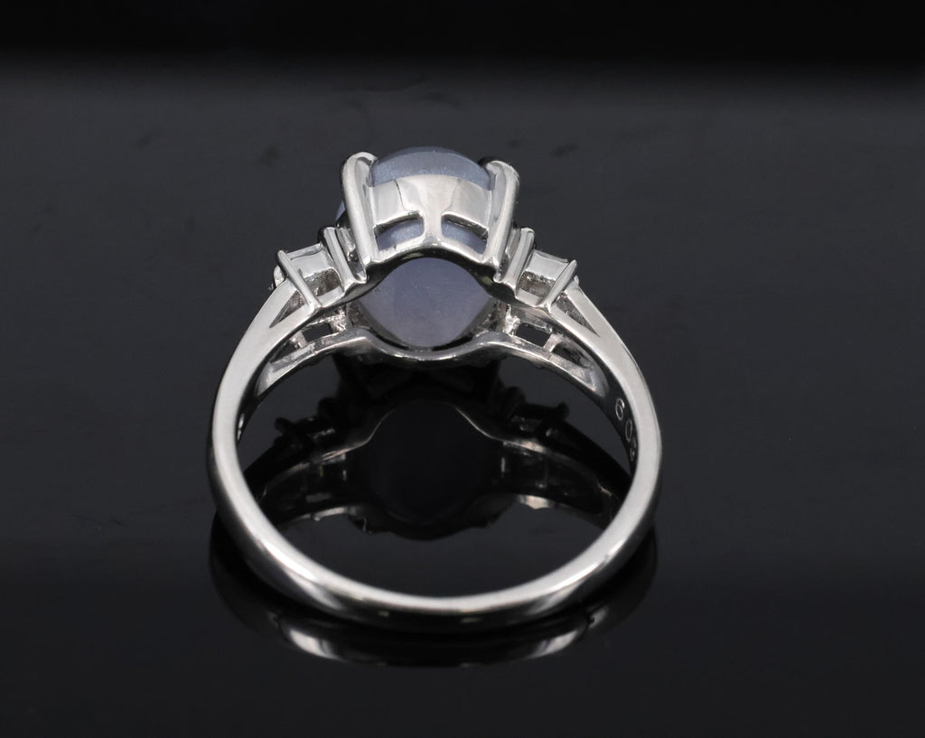 Fine 6.05ct Natural Star Sapphire& 0.15ct Diamond Platinum Ring, Size 6.75