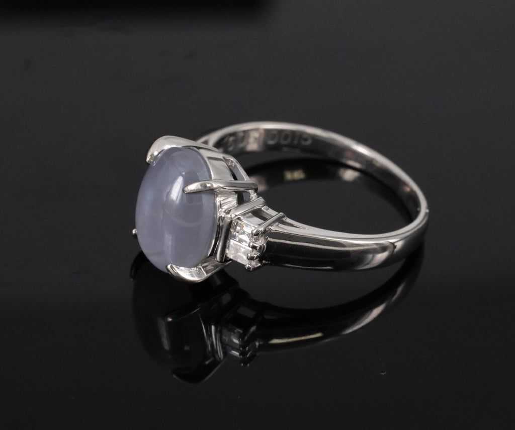 Fine 6.05ct Natural Star Sapphire& 0.15ct Diamond Platinum Ring, Size 6.75