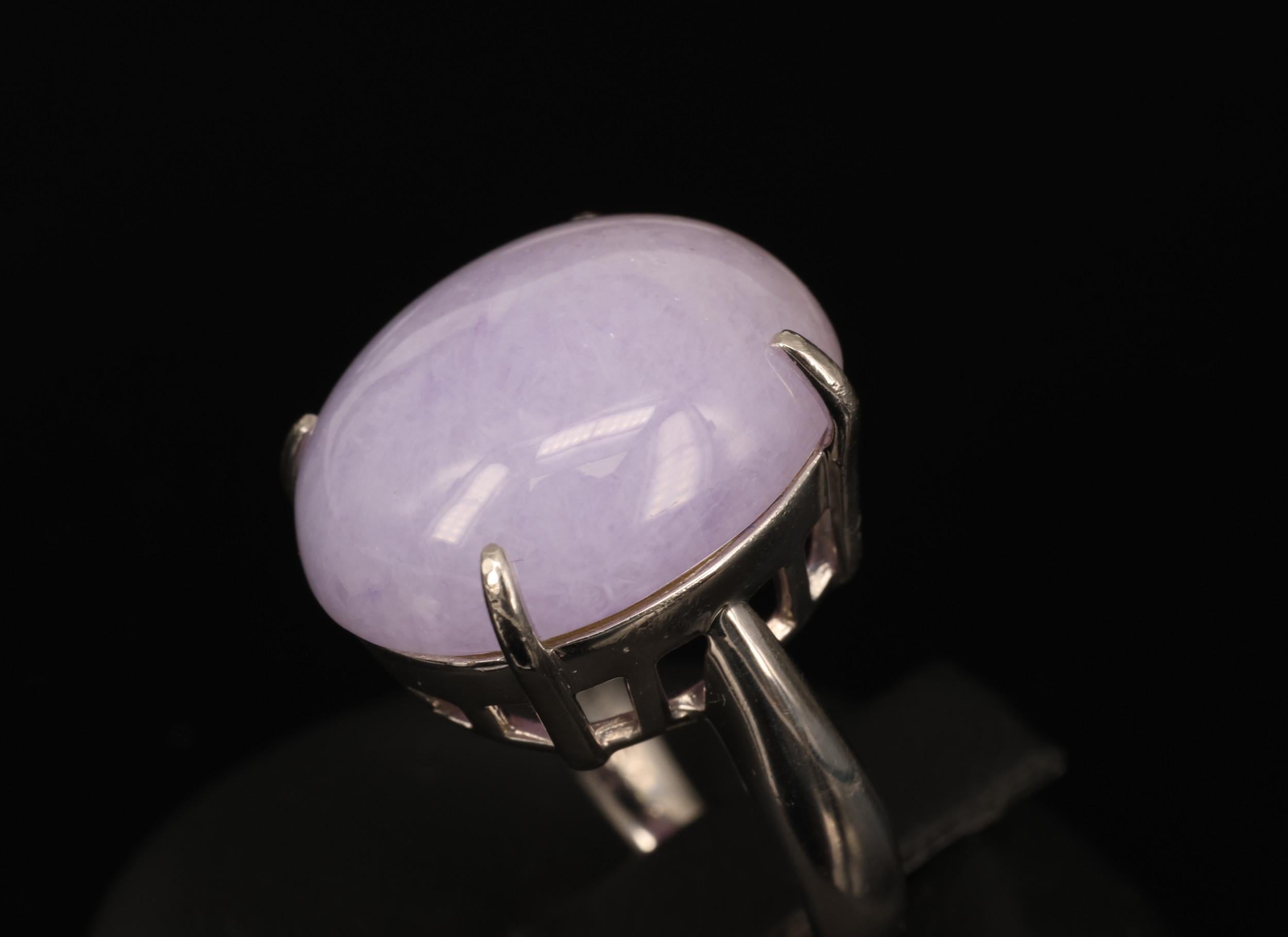 Vintage 25.64ct Natural Untreated Lavender Jadeite Jade Platinum Ring, Size 5