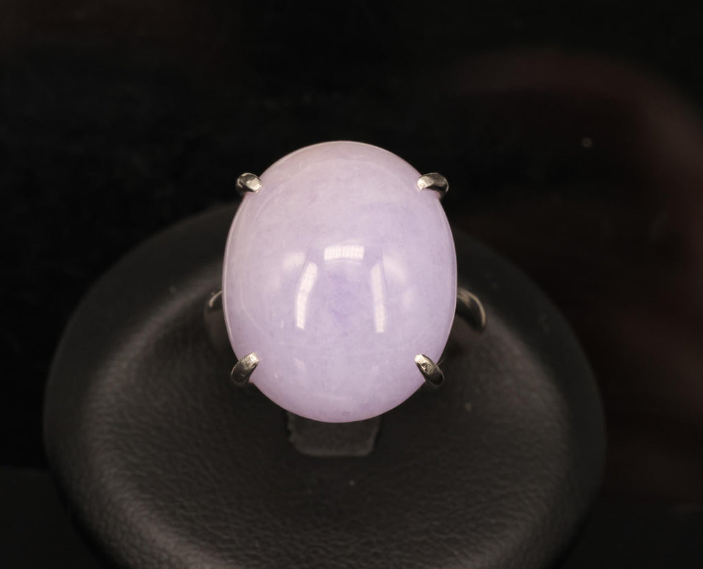 Vintage 25.64ct Natural Untreated Lavender Jadeite Jade Platinum Ring, Size 5