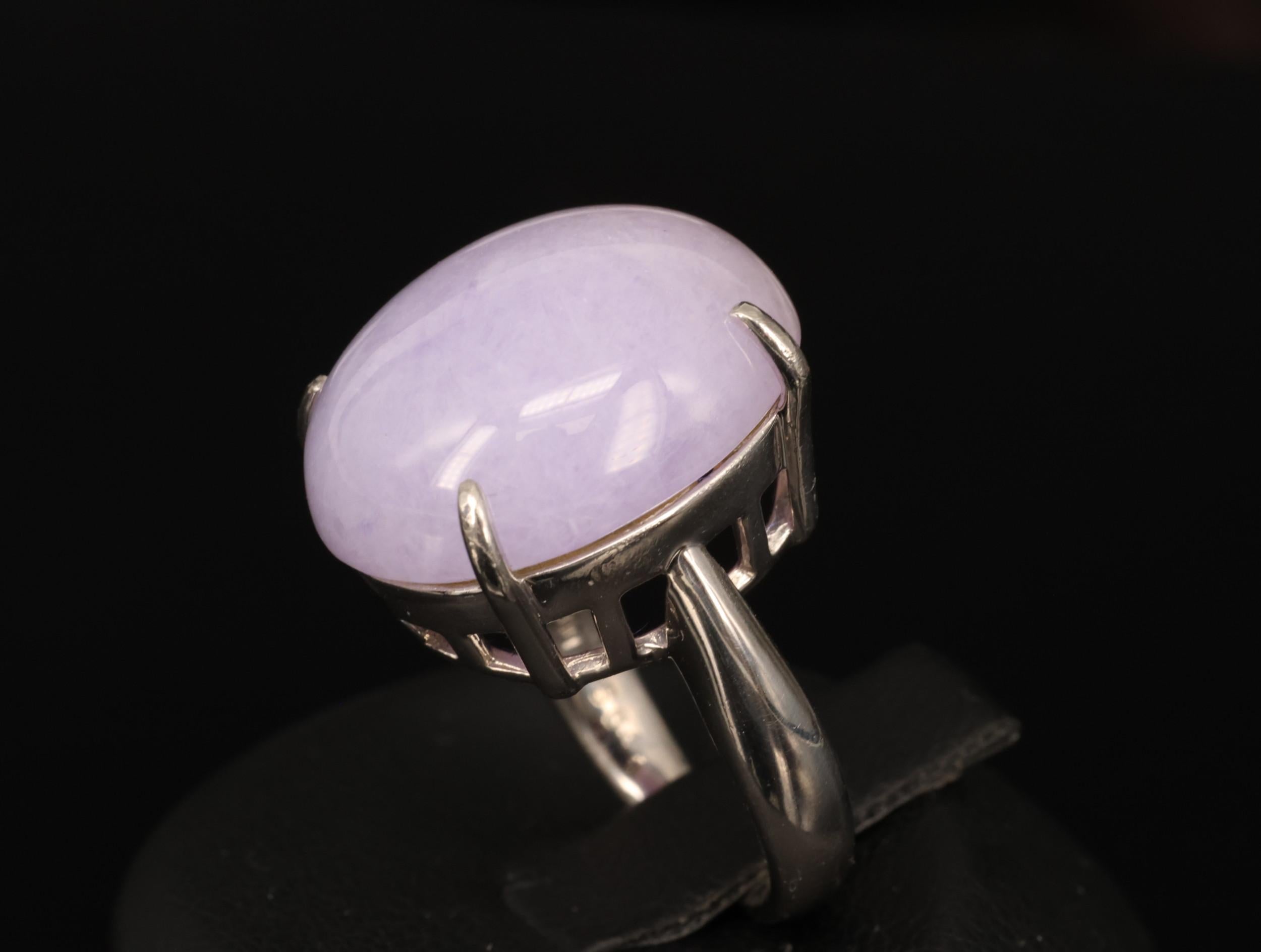 Vintage 25.64ct Natural Untreated Lavender Jadeite Jade Platinum Ring, Size 5