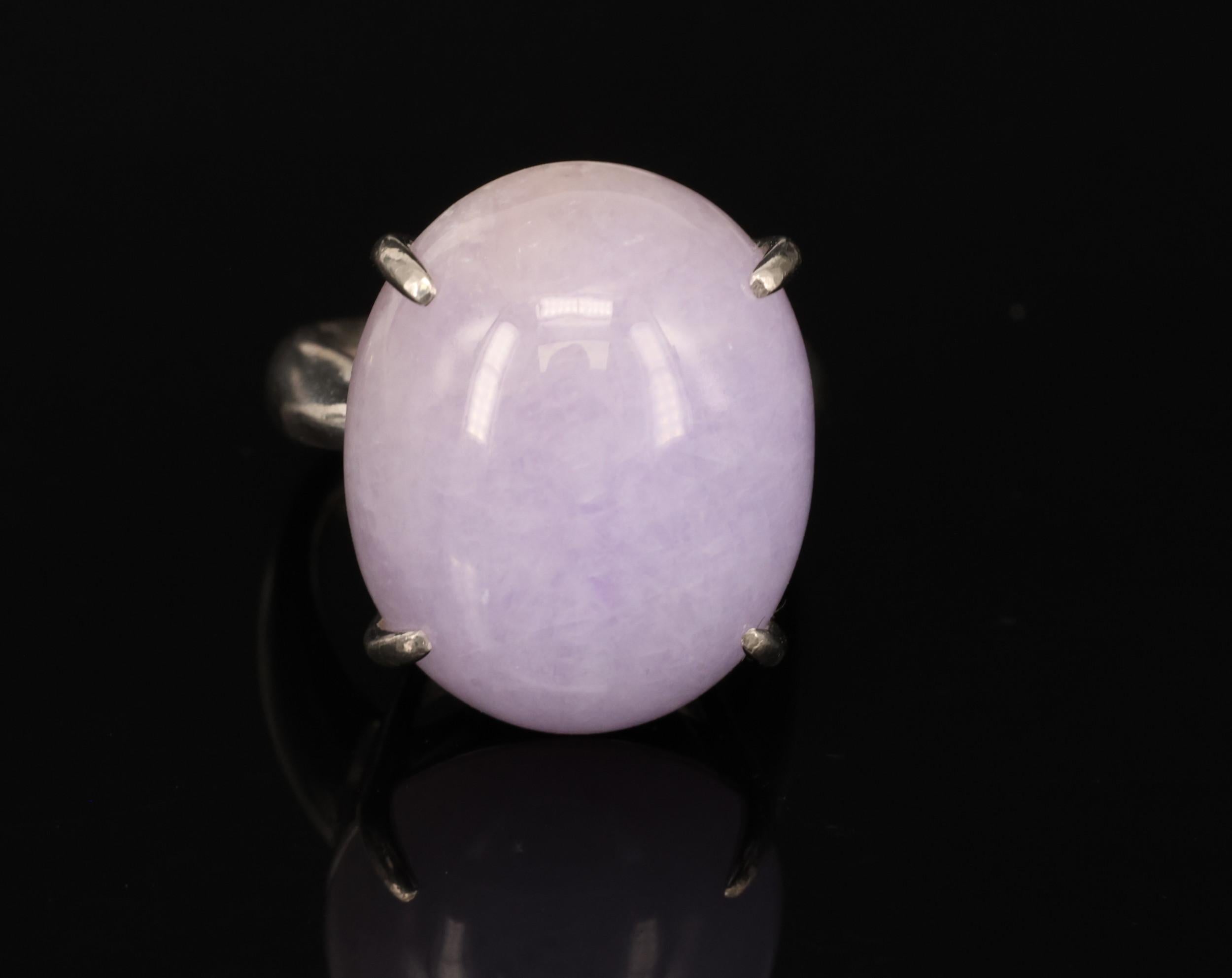 Vintage 25.64ct Natural Untreated Lavender Jadeite Jade Platinum Ring, Size 5