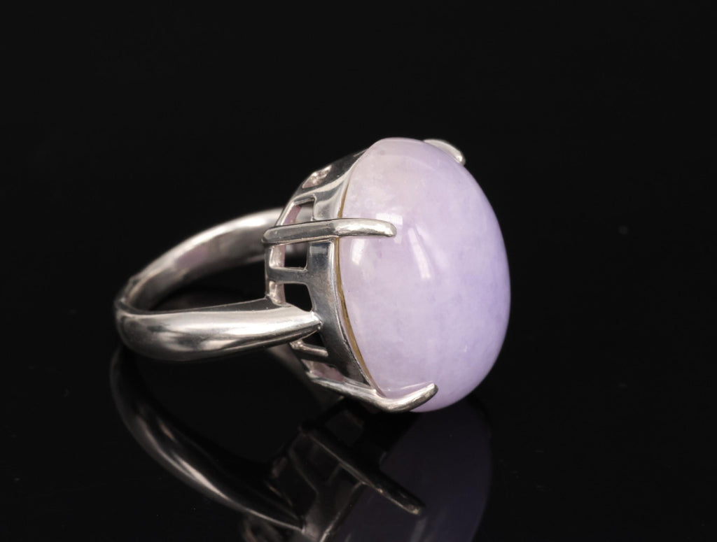 Vintage 25.64ct Natural Untreated Lavender Jadeite Jade Platinum Ring, Size 5
