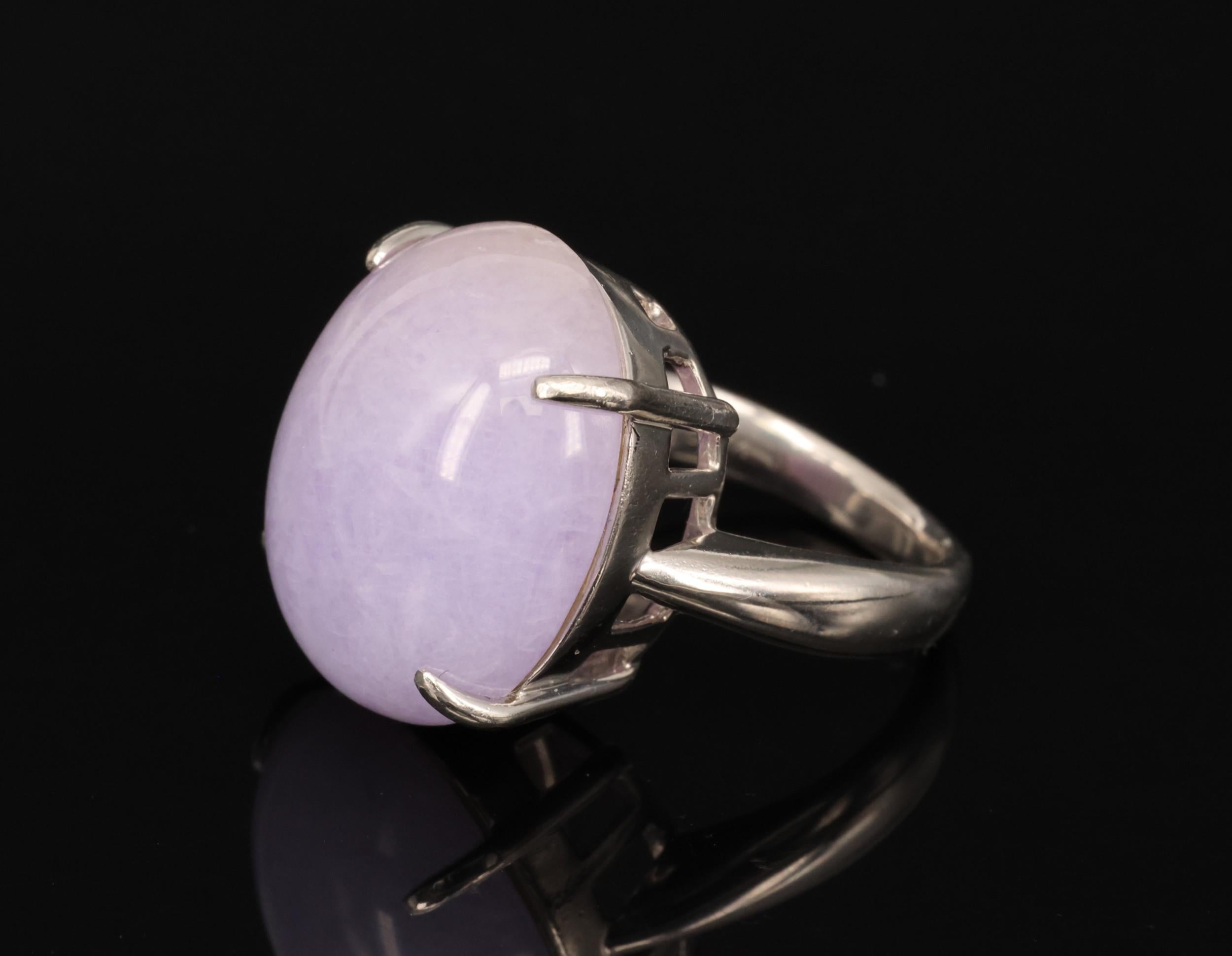 Vintage 25.64ct Natural Untreated Lavender Jadeite Jade Platinum Ring, Size 5