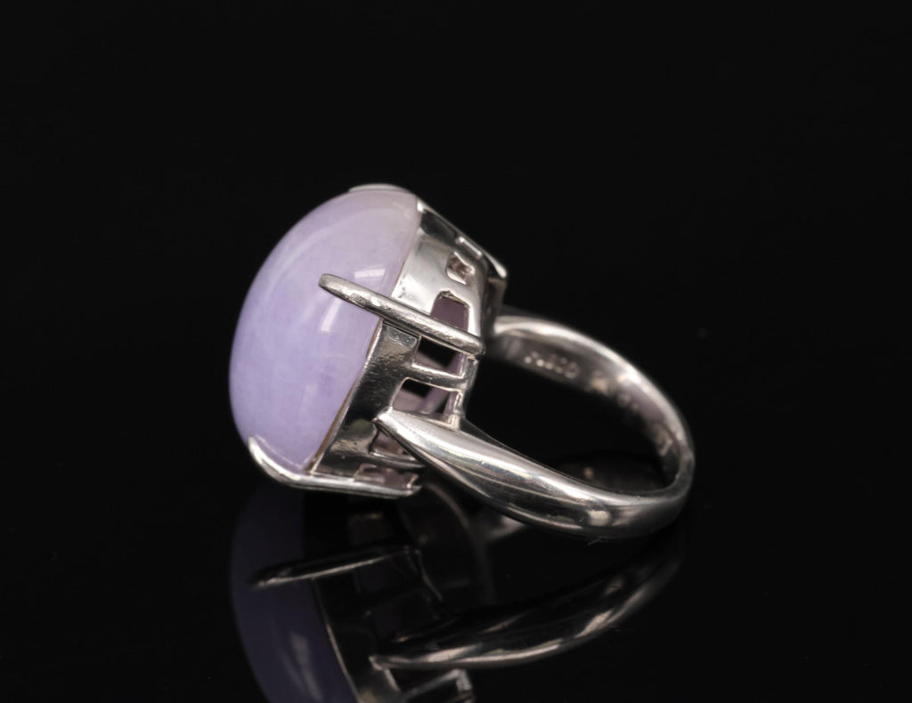 Vintage 25.64ct Natural Untreated Lavender Jadeite Jade Platinum Ring, Size 5
