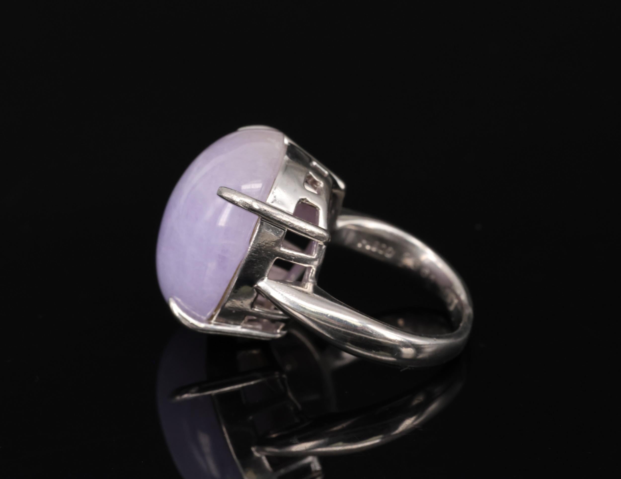 Vintage 25.64ct Natural Untreated Lavender Jadeite Jade Platinum Ring, Size 5