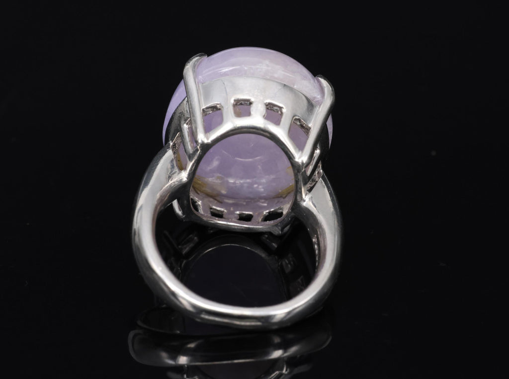Vintage 25.64ct Natural Untreated Lavender Jadeite Jade Platinum Ring, Size 5