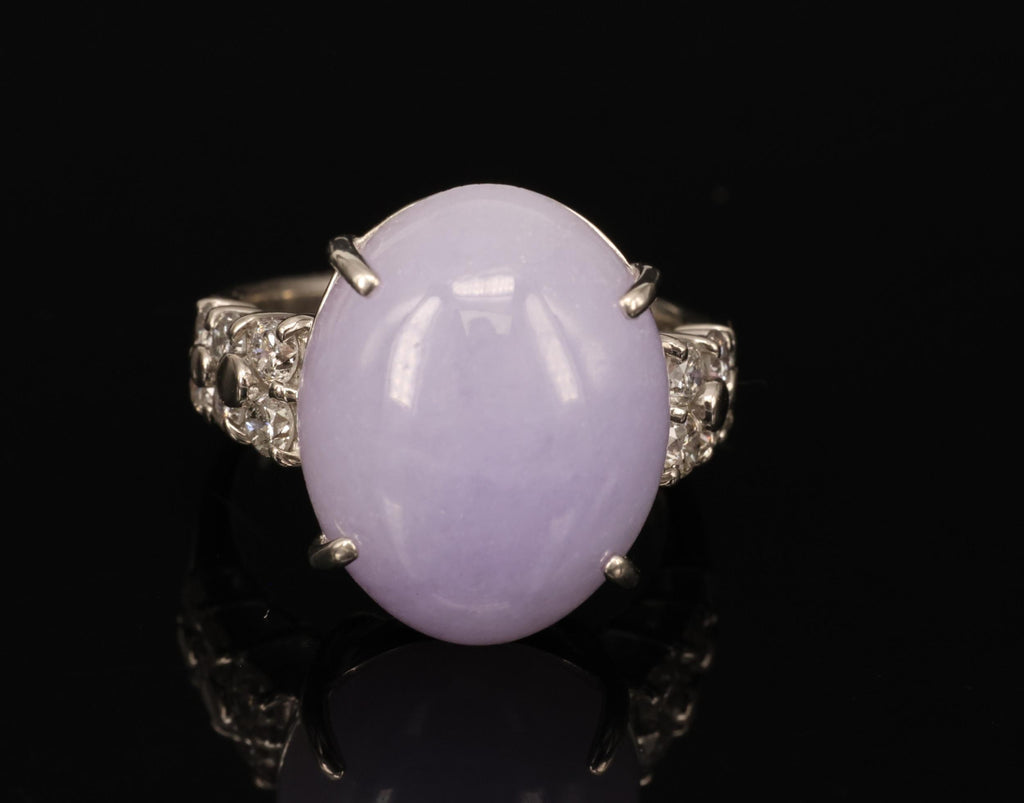 16.25ct Natural Lavender Jadeite Jade 0.69ct Diamond Platinum Ring Size 6.5
