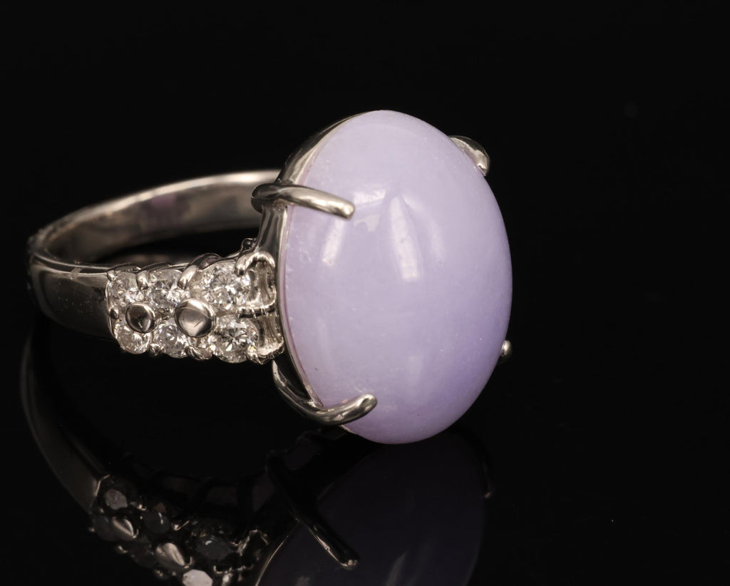 16.25ct Natural Lavender Jadeite Jade 0.69ct Diamond Platinum Ring Size 6.5