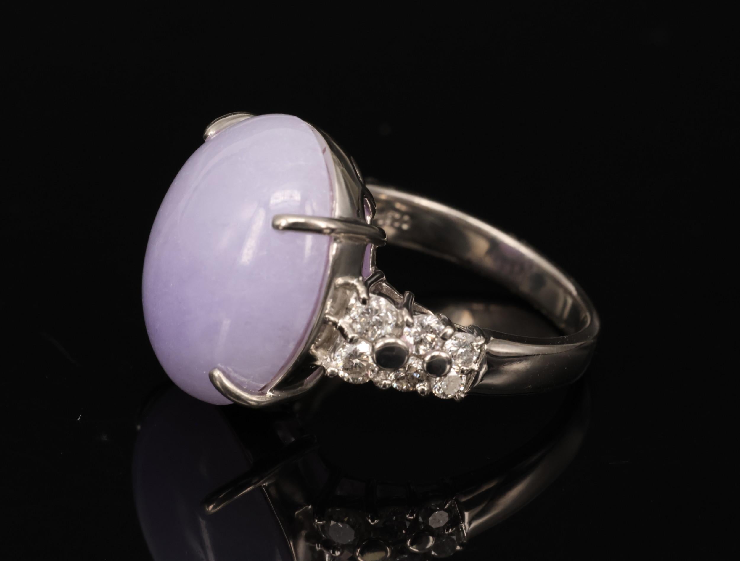 16.25ct Natural Lavender Jadeite Jade 0.69ct Diamond Platinum Ring Size 6.5