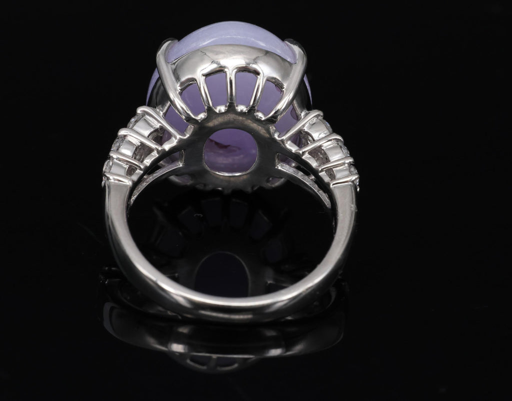 16.25ct Natural Lavender Jadeite Jade 0.69ct Diamond Platinum Ring Size 6.5