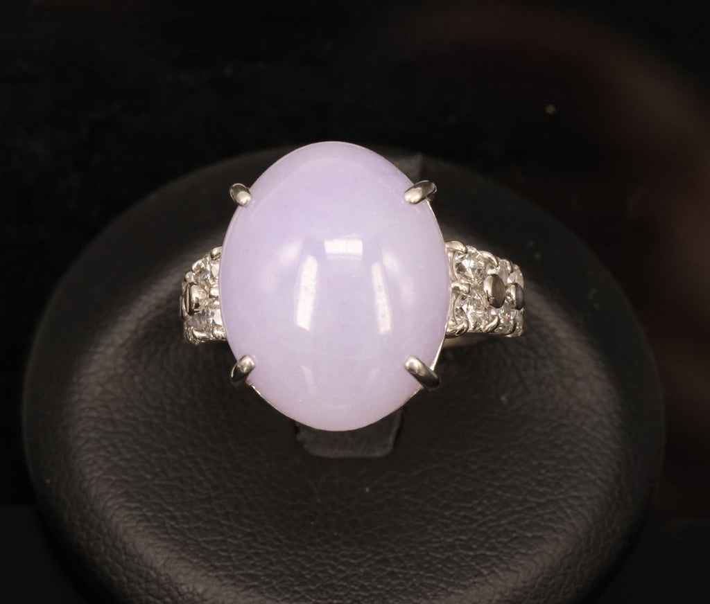 16.25ct Natural Lavender Jadeite Jade 0.69ct Diamond Platinum Ring Size 6.5