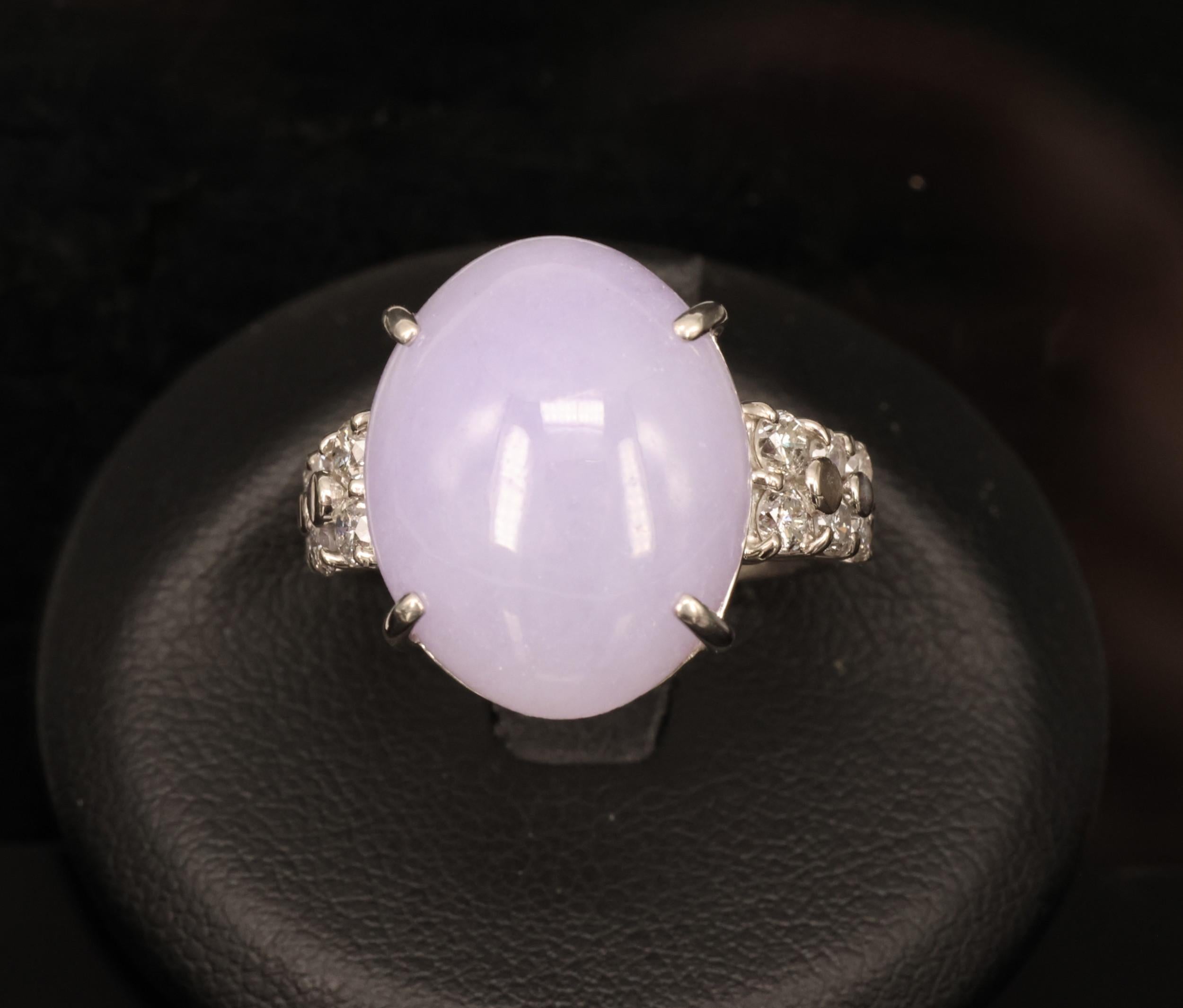 16.25ct Natural Lavender Jadeite Jade 0.69ct Diamond Platinum Ring Size 6.5