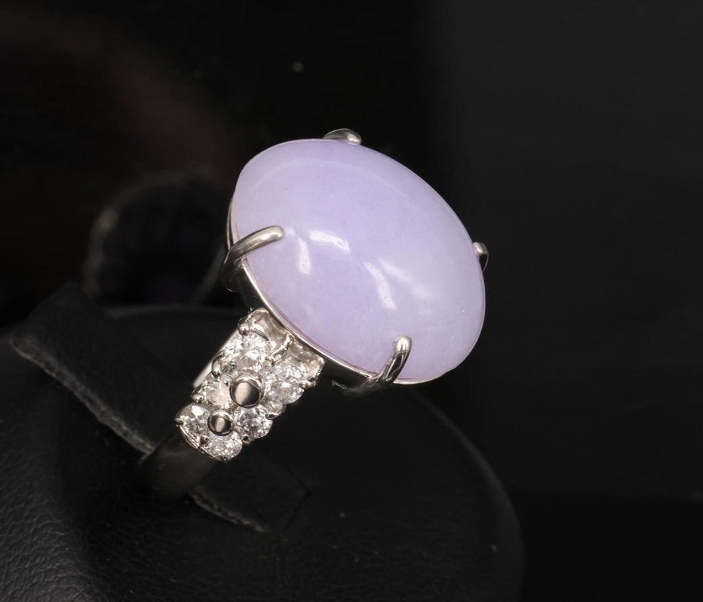 16.25ct Natural Lavender Jadeite Jade 0.69ct Diamond Platinum Ring Size 6.5