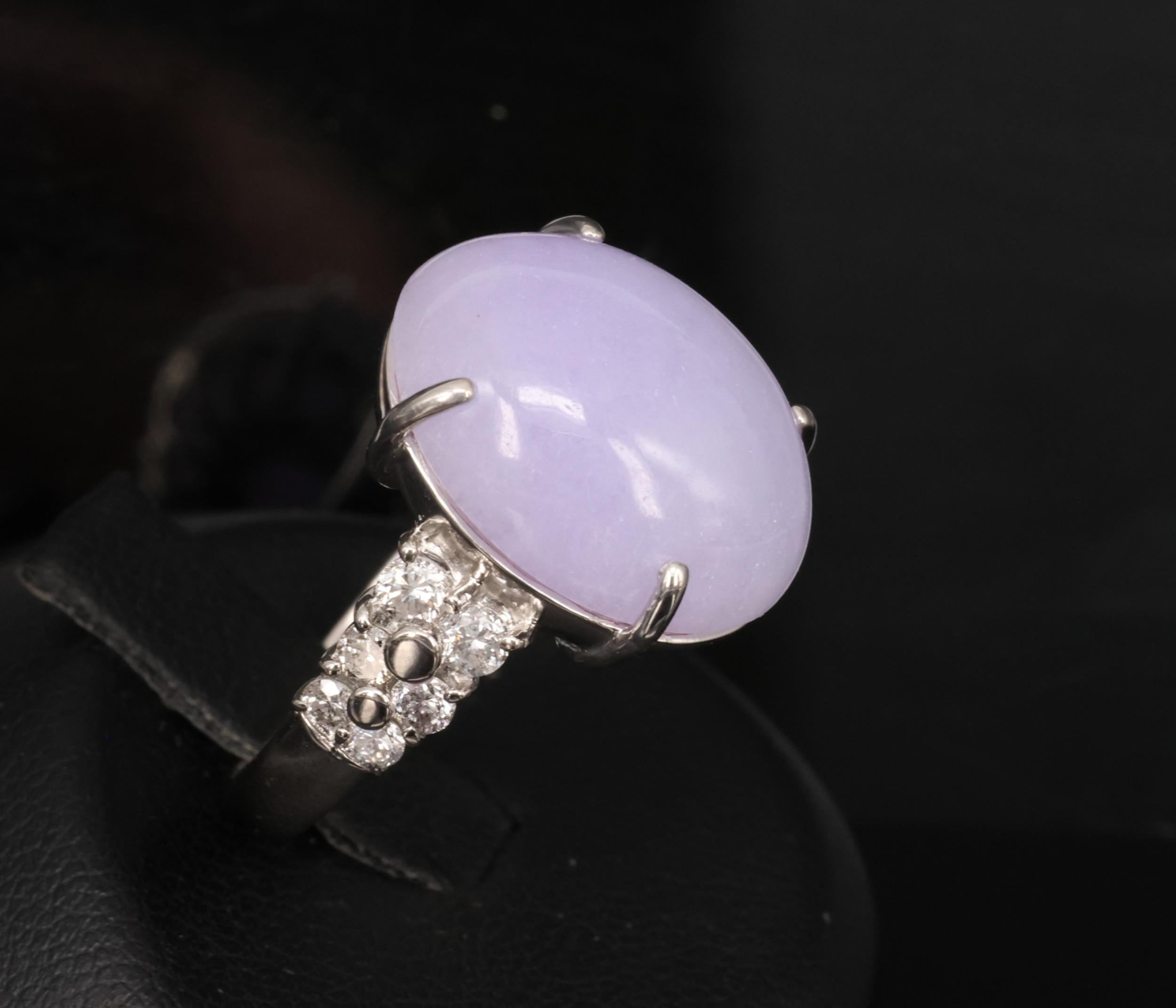 16.25ct Natural Lavender Jadeite Jade 0.69ct Diamond Platinum Ring Size 6.5