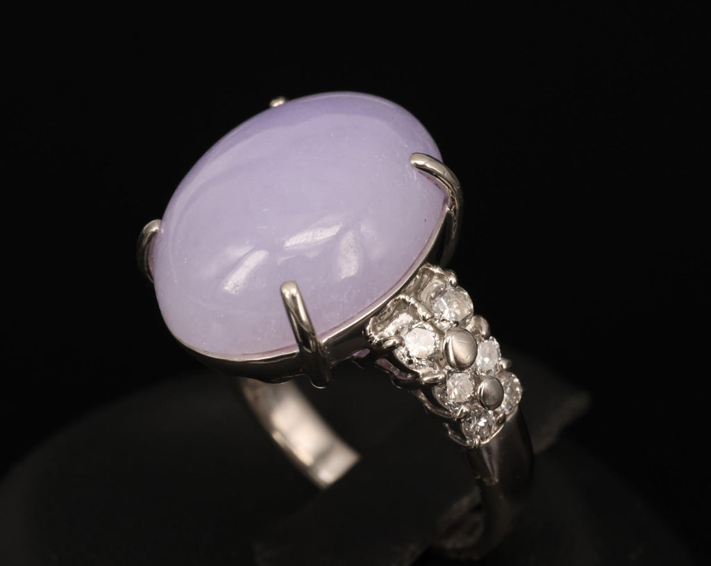 16.25ct Natural Lavender Jadeite Jade 0.69ct Diamond Platinum Ring Size 6.5