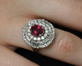 Fine 1.51ct GIA Intense Red Ruby & 1.84ct Diamond Platinum Ring, Size 6.5