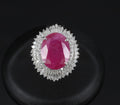 Vintage 6.31ct Natural Ruby & 1.0ct Diamond Platinum Halo Ring, Size 7.25