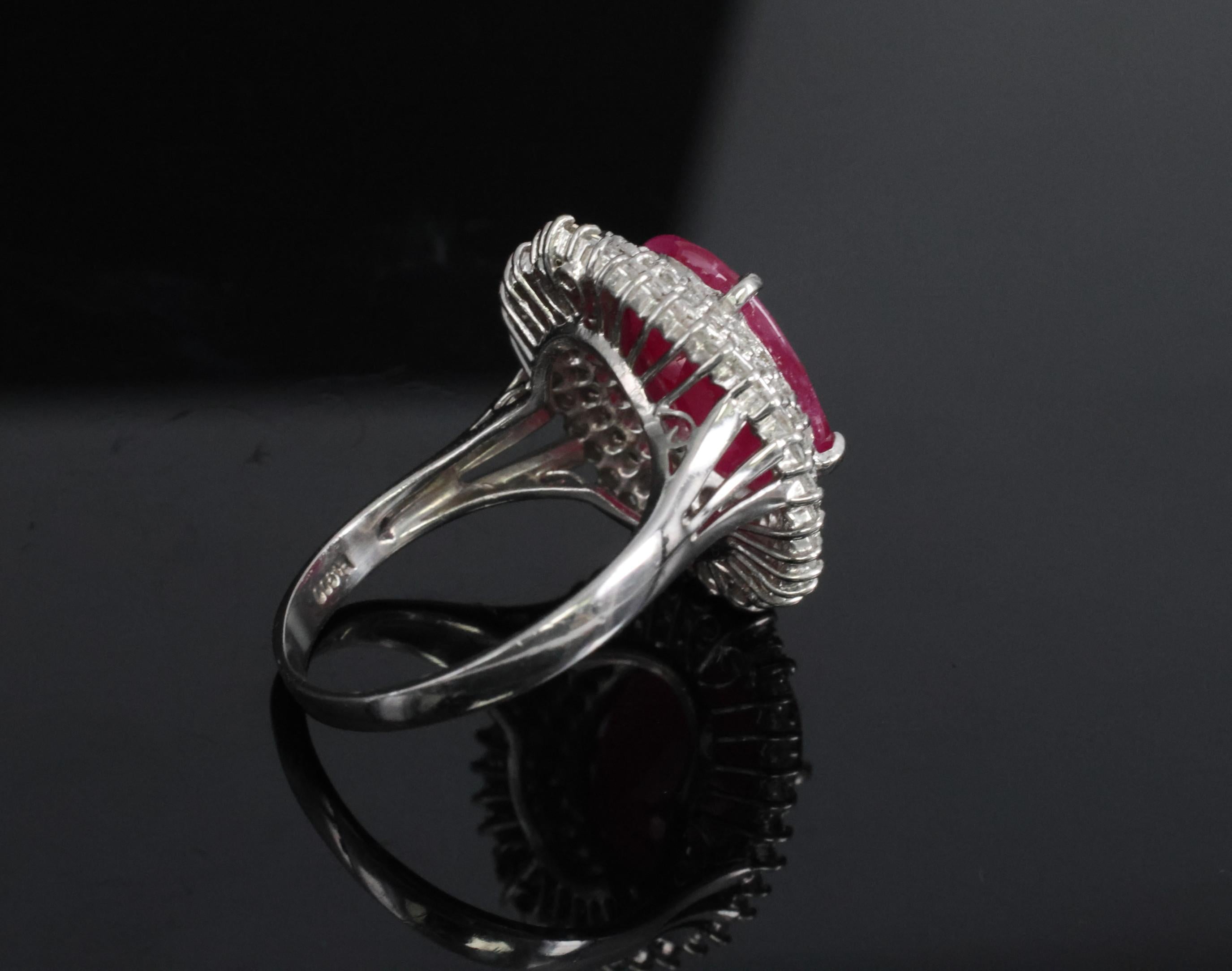 Vintage 6.31ct Natural Ruby & 1.0ct Diamond Platinum Halo Ring, Size 7.25