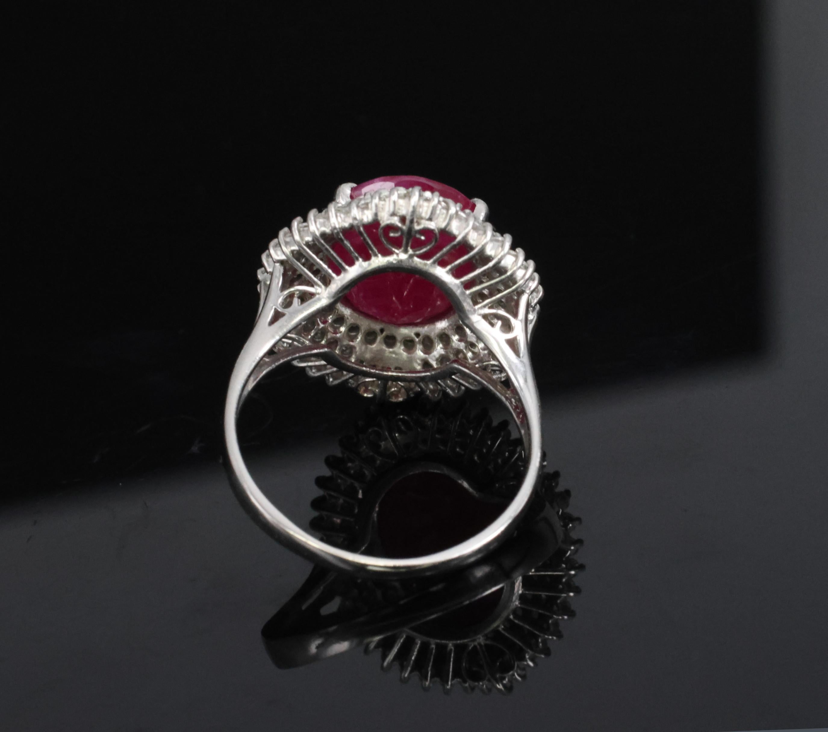 Vintage 6.31ct Natural Ruby & 1.0ct Diamond Platinum Halo Ring, Size 7.25