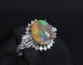 Vintage 2.25ct Natural Mexican Fire Opal & 0.53ct Diamond Platinum Ring, Size 6