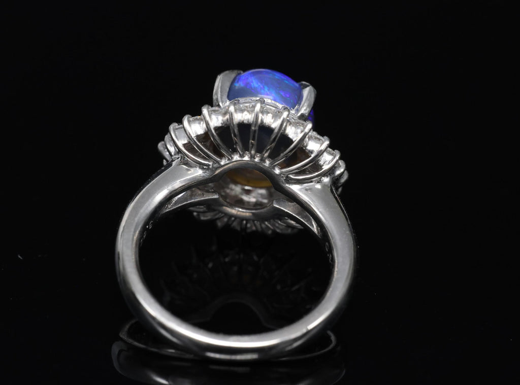 Vintage 3.60ct Natural Black Opal 0.81ct Diamond Platinum Ring Size 4