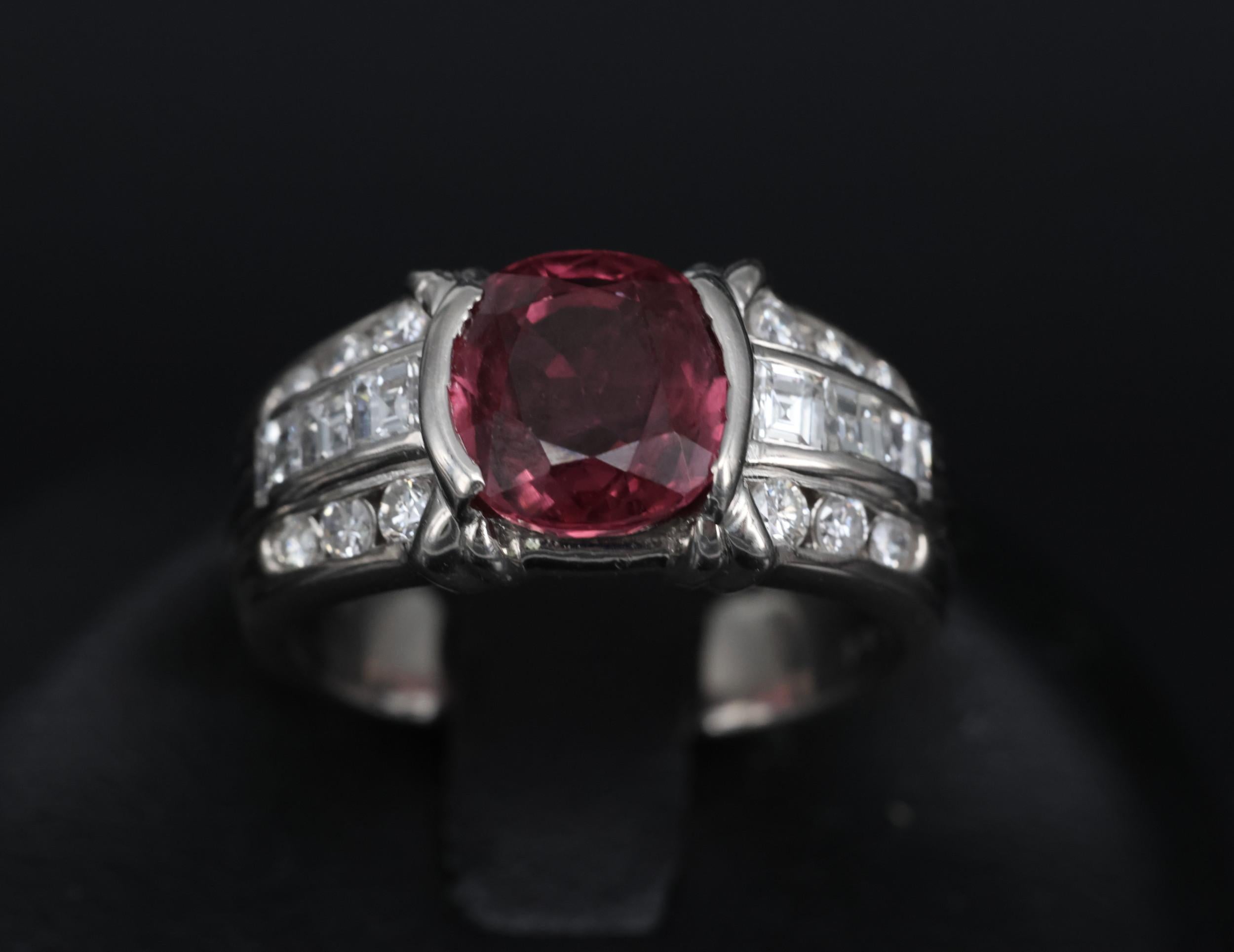 Rare 3.04ct GIA Certified Thai Ruby & 0.49ct Diamond Platinum Ring Size 6