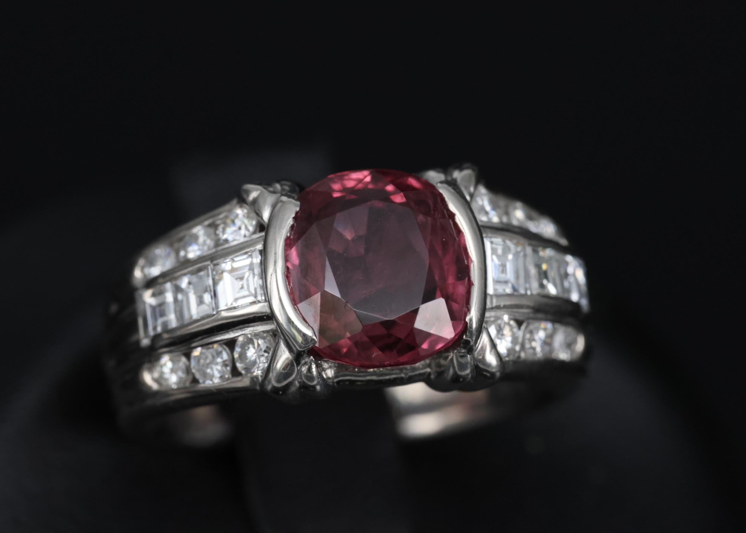 Rare 3.04ct GIA Certified Thai Ruby & 0.49ct Diamond Platinum Ring Size 6