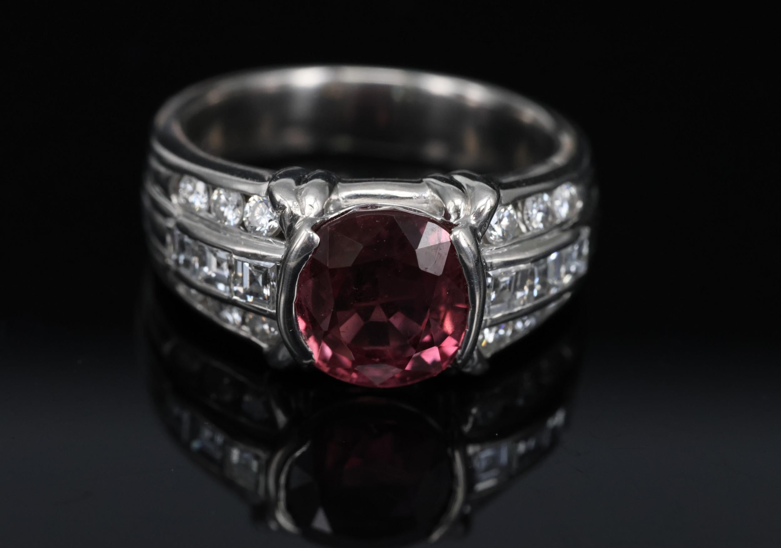 Rare 3.04ct GIA Certified Thai Ruby & 0.49ct Diamond Platinum Ring Size 6