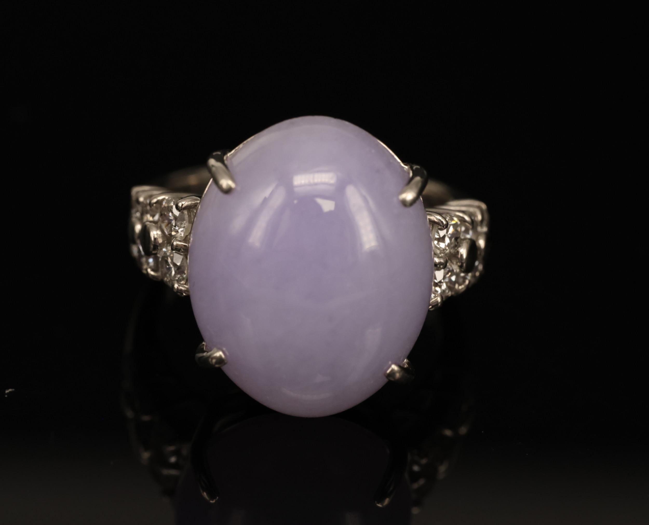 16.25ct Natural Lavender Jadeite Jade 0.69ct Diamond Platinum Ring Size 6.5