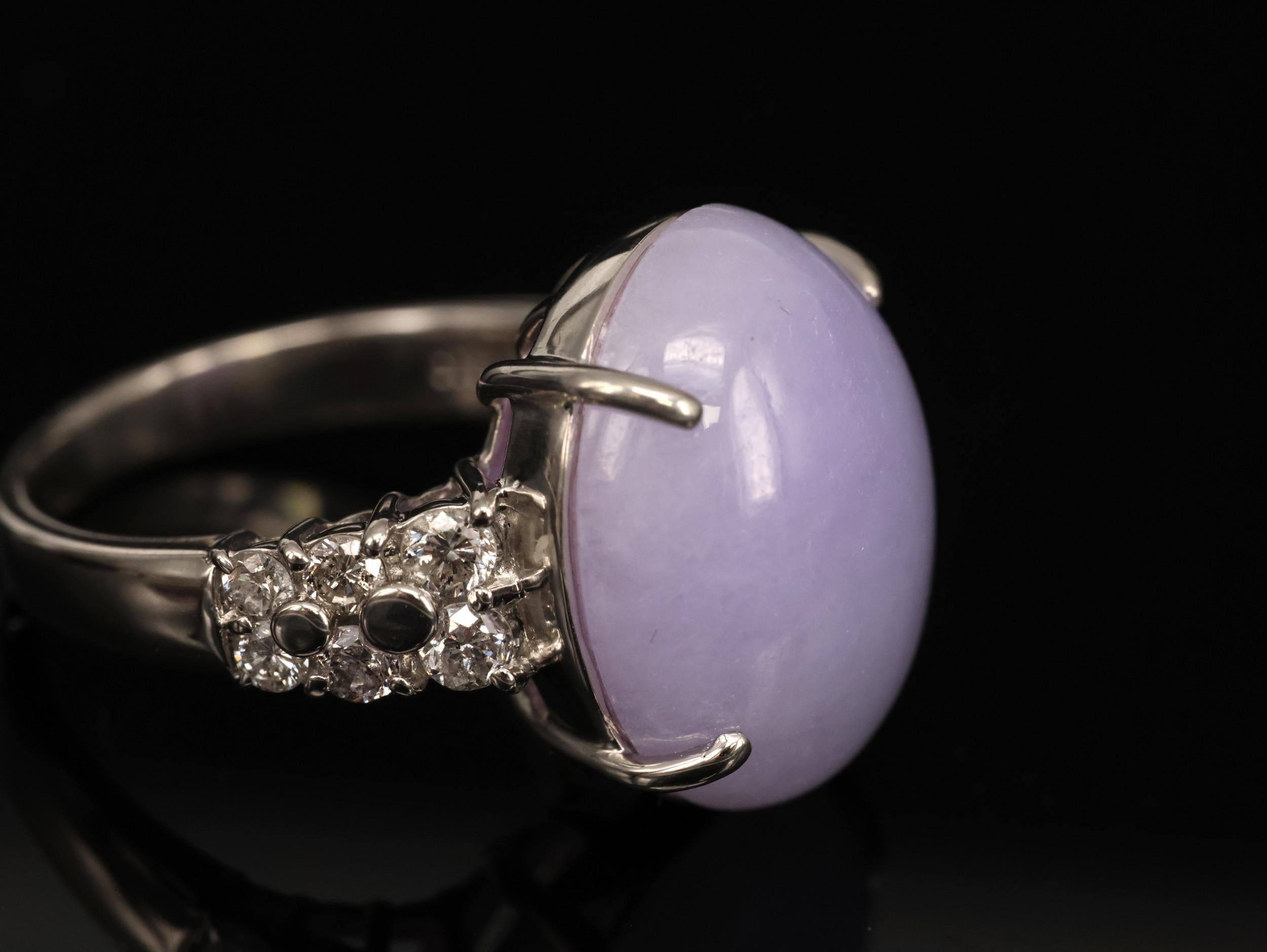 16.25ct Natural Lavender Jadeite Jade 0.69ct Diamond Platinum Ring Size 6.5