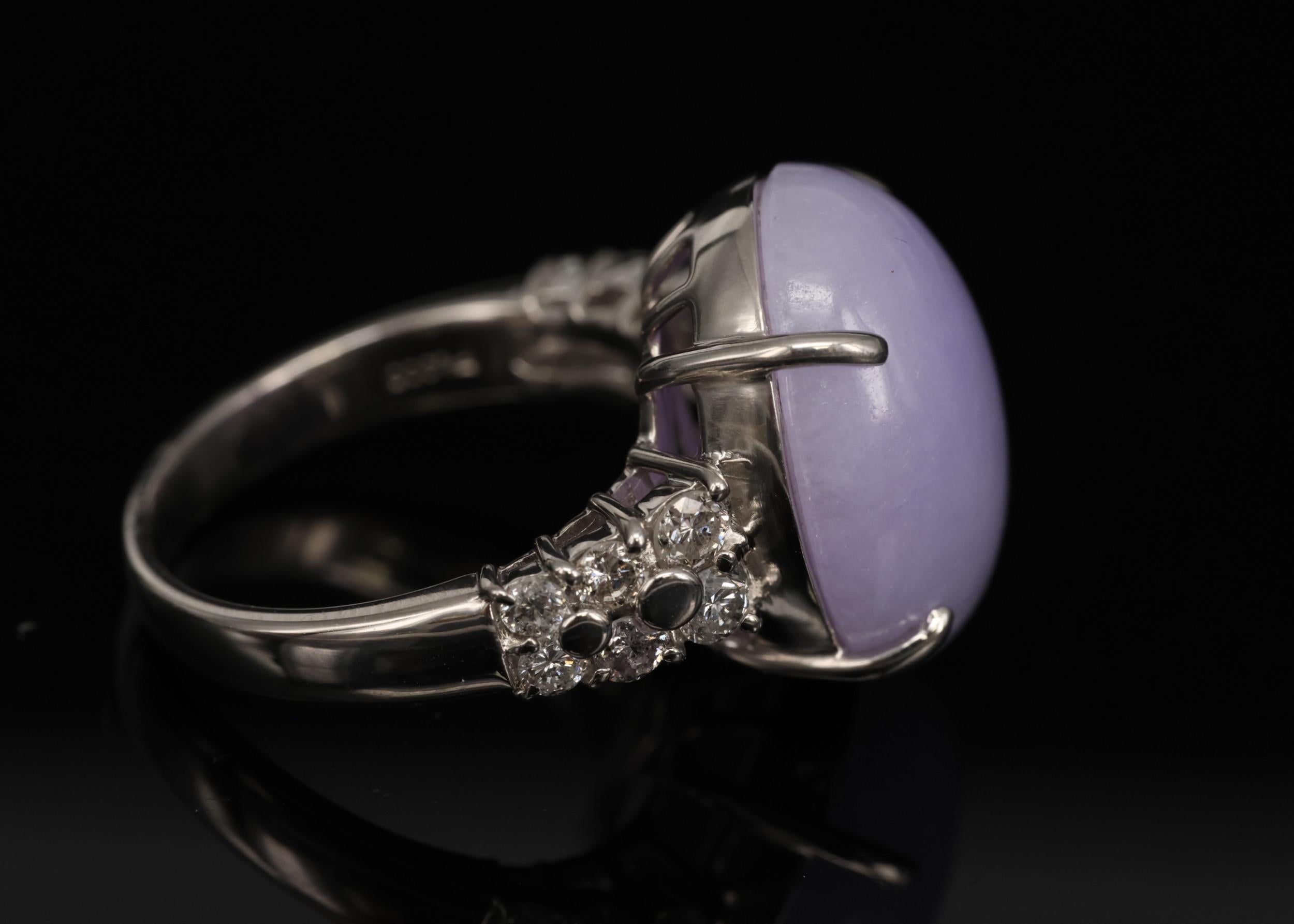 16.25ct Natural Lavender Jadeite Jade 0.69ct Diamond Platinum Ring Size 6.5