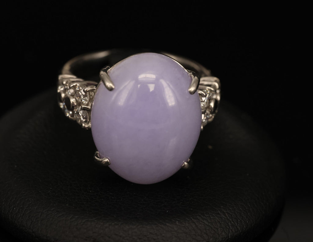 16.25ct Natural Lavender Jadeite Jade 0.69ct Diamond Platinum Ring Size 6.5