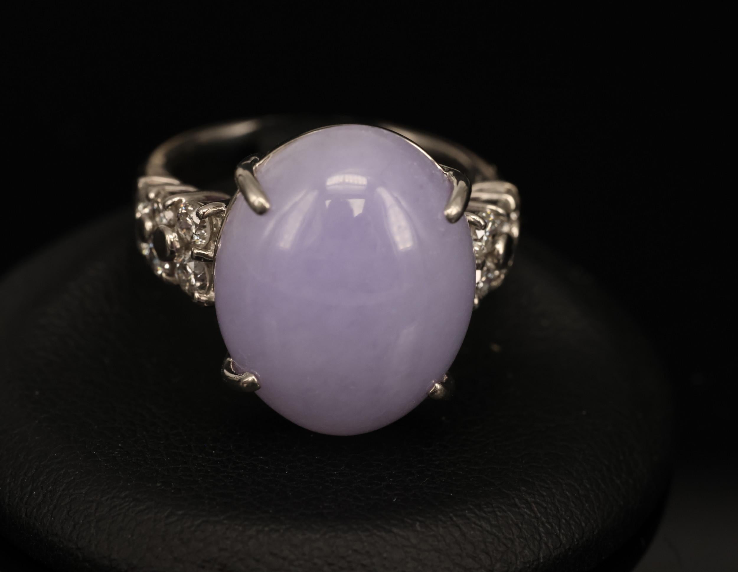 16.25ct Natural Lavender Jadeite Jade 0.69ct Diamond Platinum Ring Size 6.5