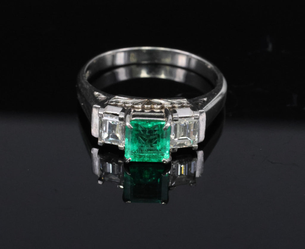 Rare 0.91ct GIA Colombian Emerald & 0.78ct Diamond Platinum Ring, Size 8.5