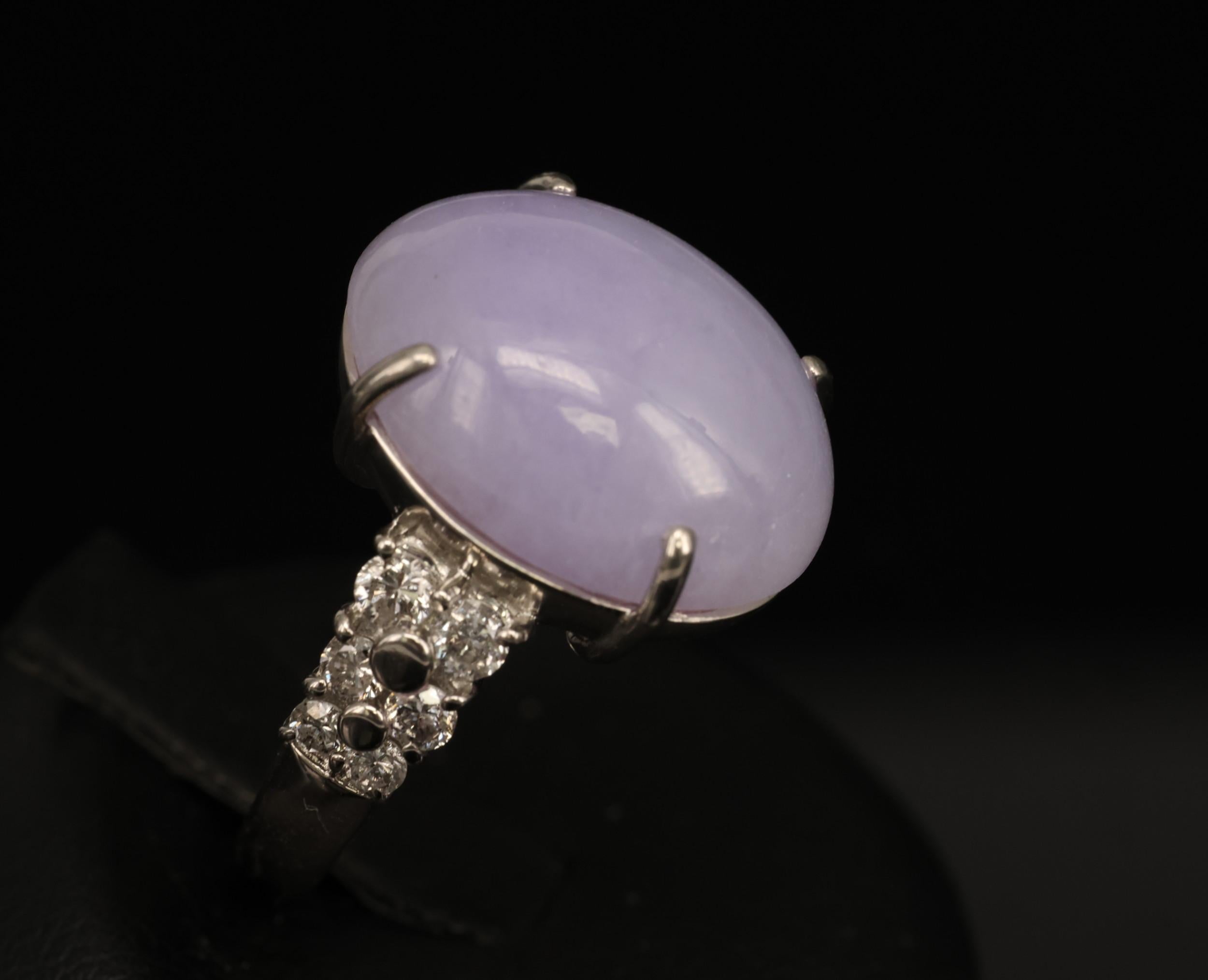 16.25ct Natural Lavender Jadeite Jade 0.69ct Diamond Platinum Ring Size 6.5