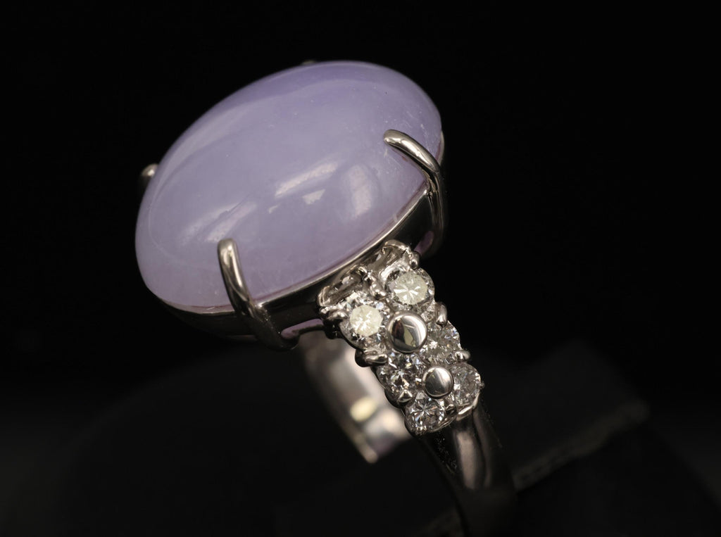16.25ct Natural Lavender Jadeite Jade 0.69ct Diamond Platinum Ring Size 6.5