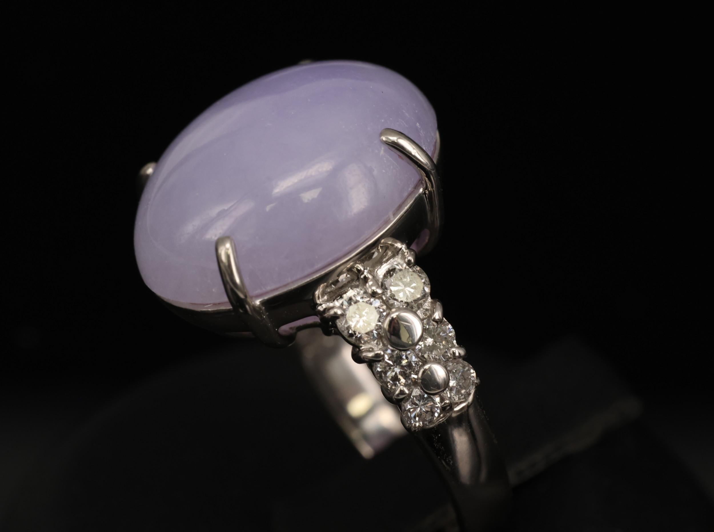 16.25ct Natural Lavender Jadeite Jade 0.69ct Diamond Platinum Ring Size 6.5