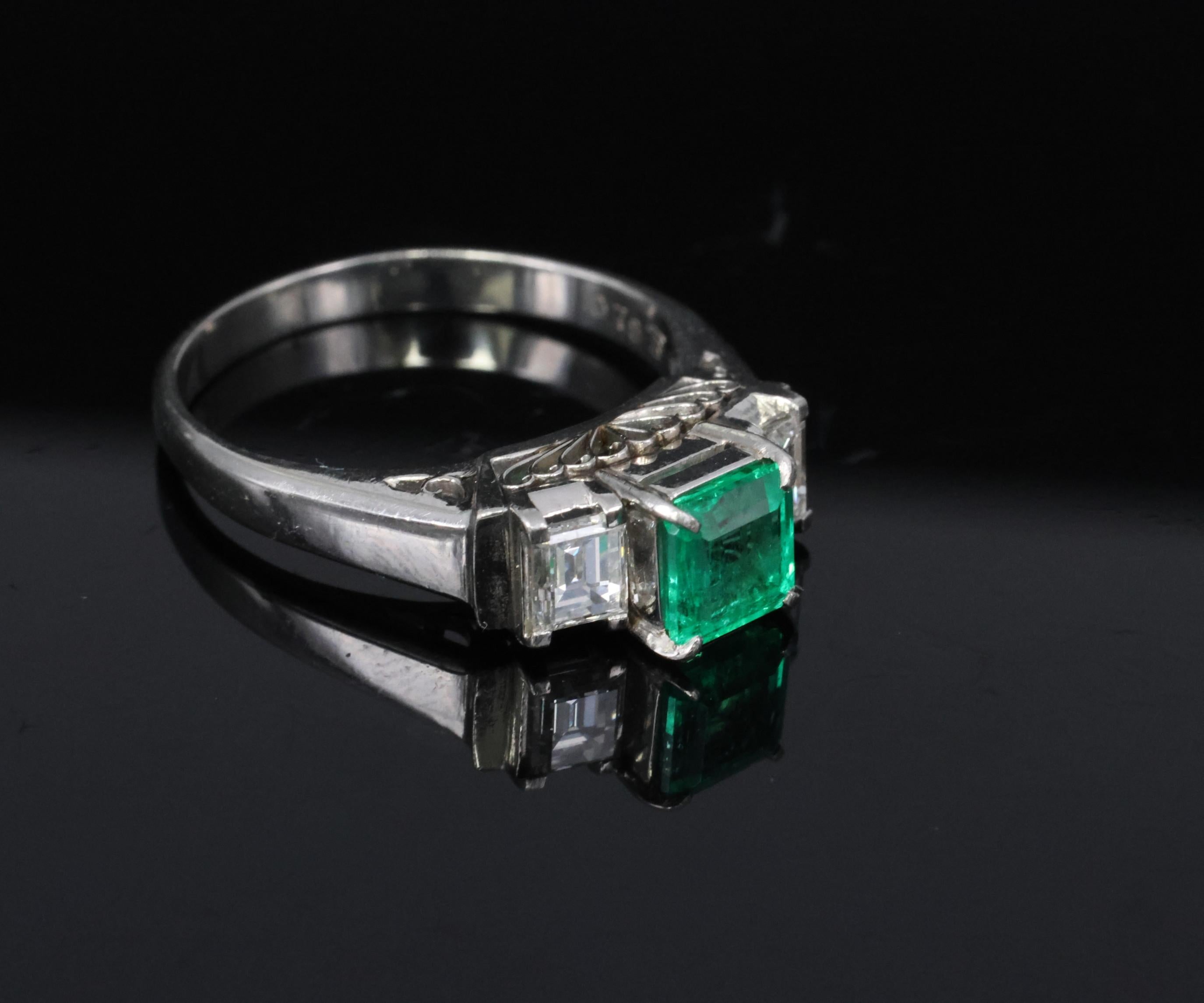 Rare 0.91ct GIA Colombian Emerald & 0.78ct Diamond Platinum Ring, Size 8.5