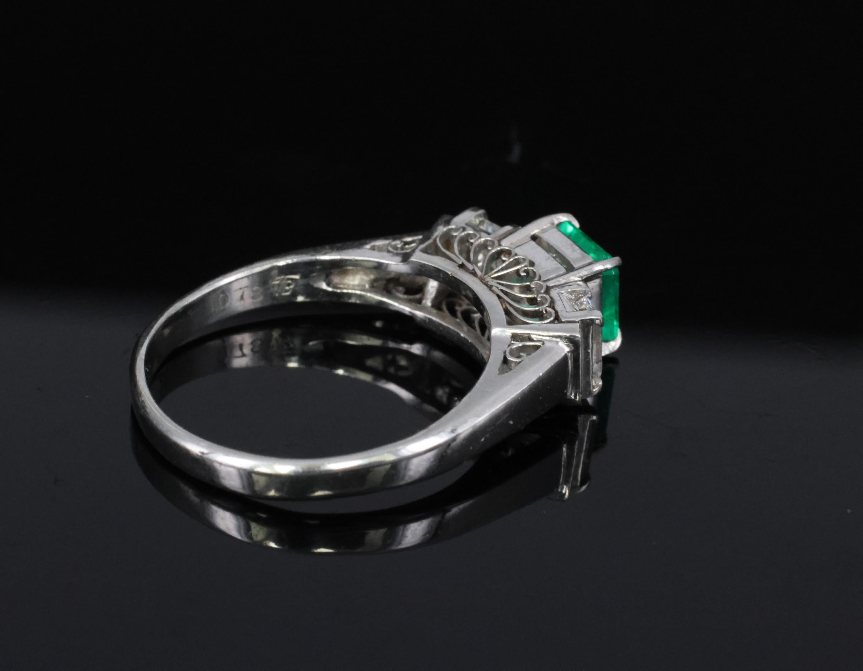 Rare 0.91ct GIA Colombian Emerald & 0.78ct Diamond Platinum Ring, Size 8.5