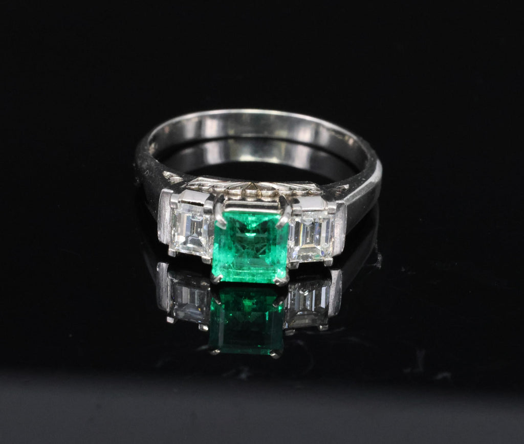 Rare 0.91ct GIA Colombian Emerald & 0.78ct Diamond Platinum Ring, Size 8.5