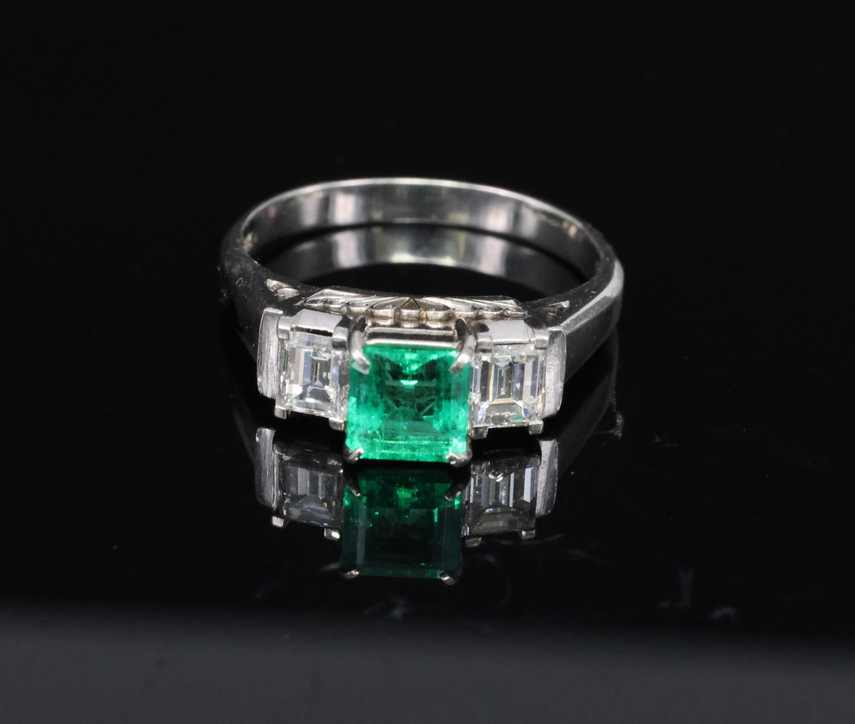 Rare 0.91ct GIA Colombian Emerald & 0.78ct Diamond Platinum Ring, Size 8.5