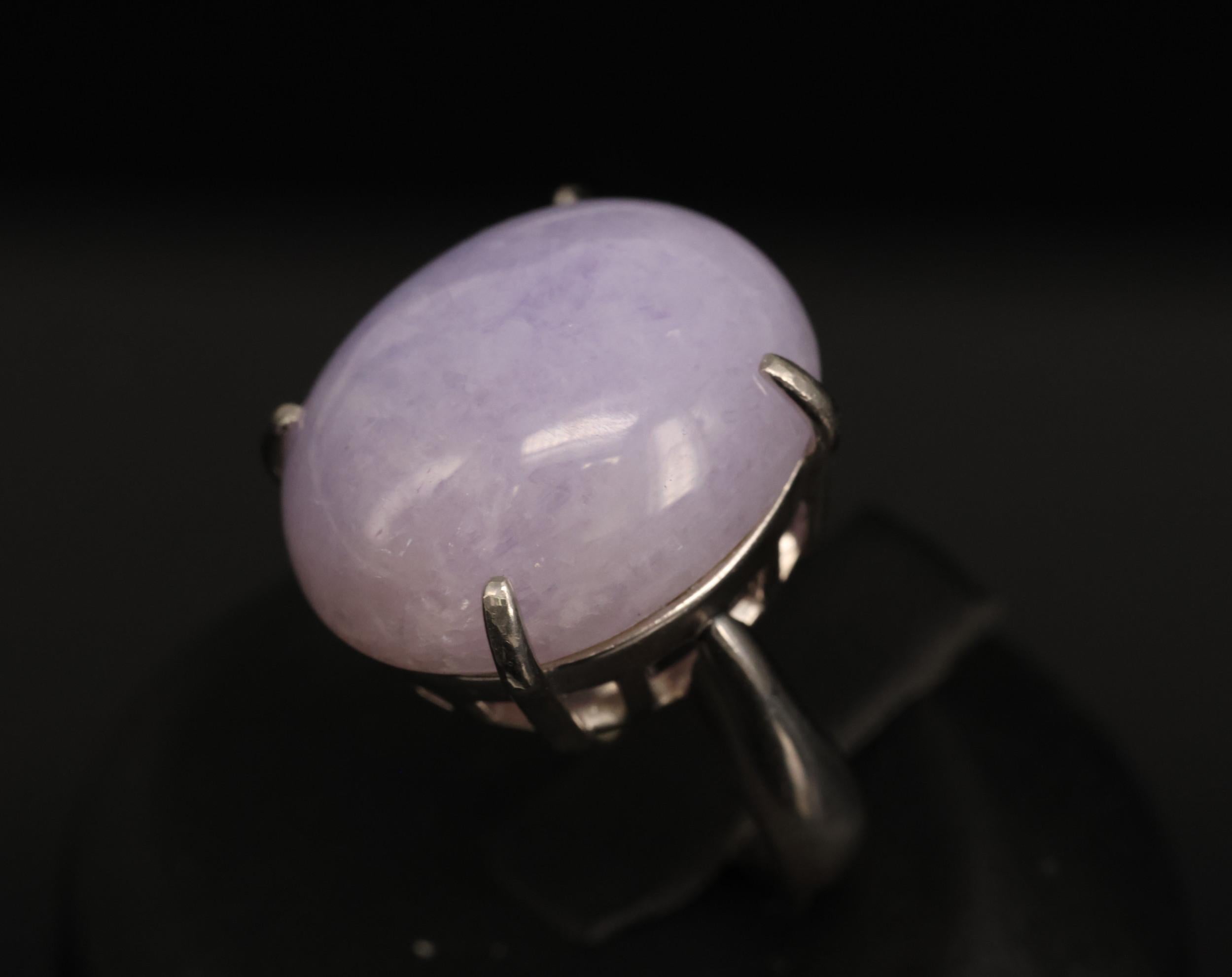 Vintage 25.64ct Natural Untreated Lavender Jadeite Jade Platinum Ring, Size 5