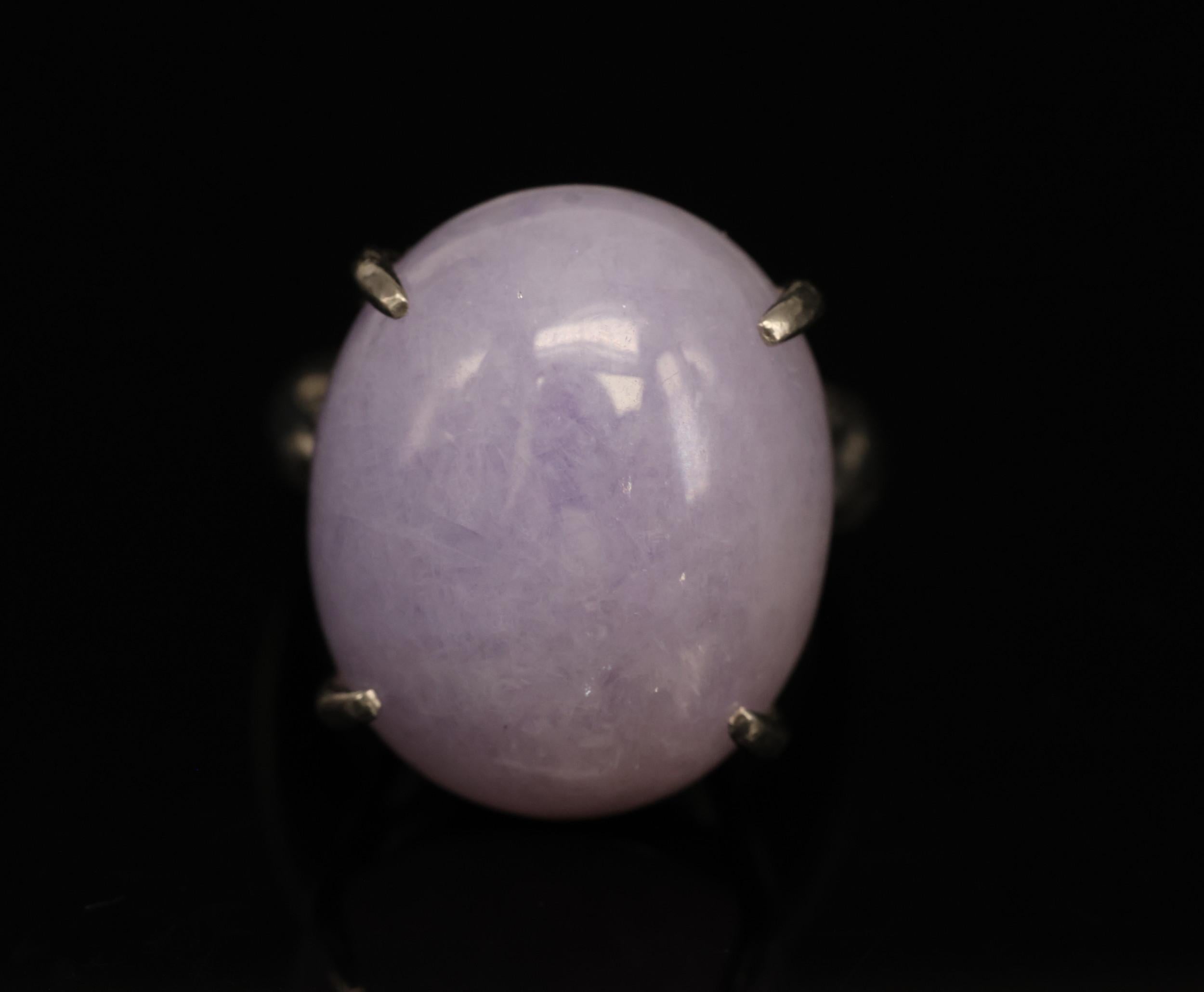 Vintage 25.64ct Natural Untreated Lavender Jadeite Jade Platinum Ring, Size 5