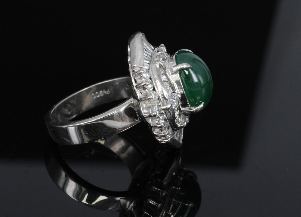 Vintage 4.50ct Natural Jadeite Jade & 1.81ct Diamond Platinum Ring, Size 5.75