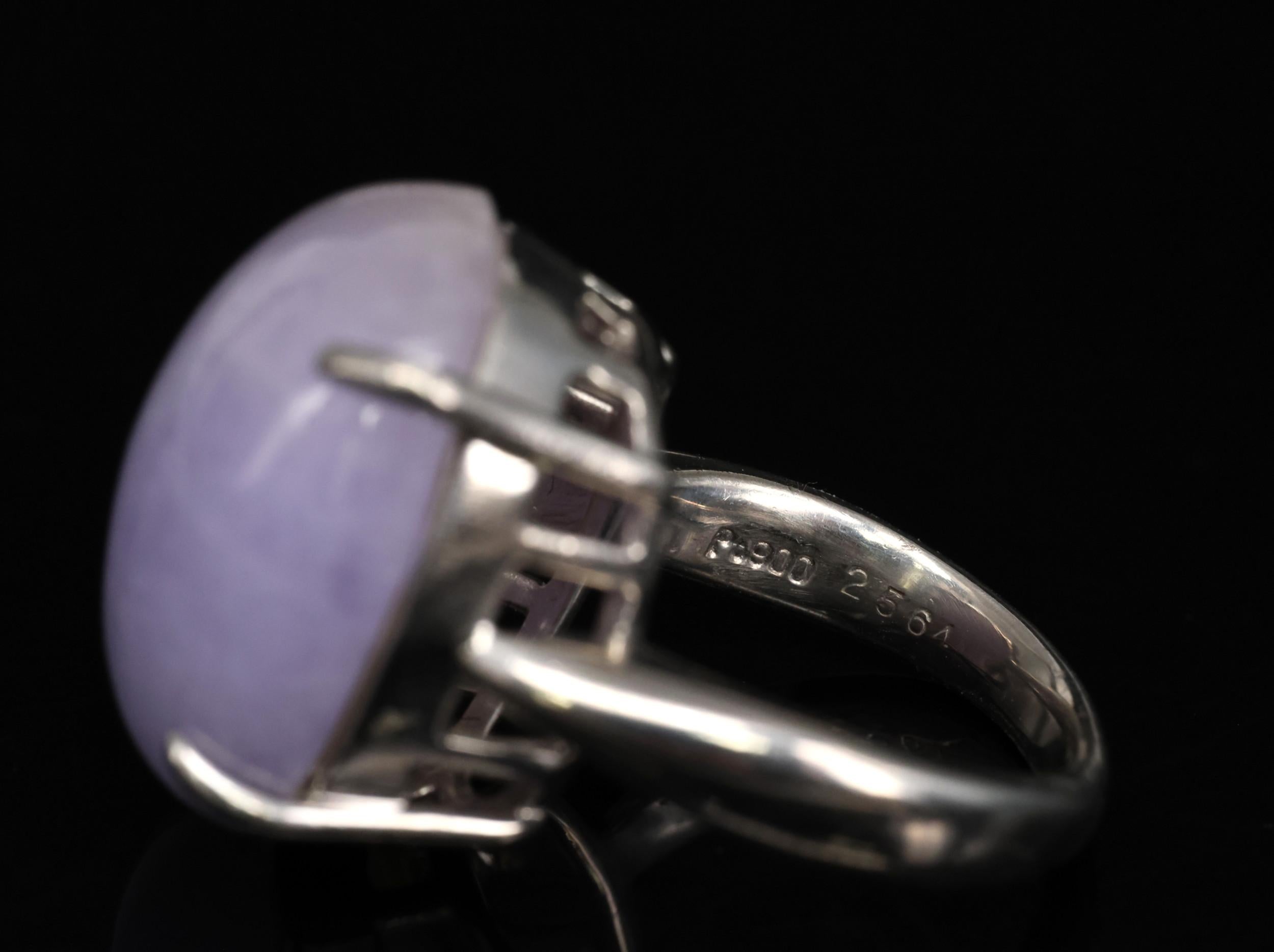 Vintage 25.64ct Natural Untreated Lavender Jadeite Jade Platinum Ring, Size 5